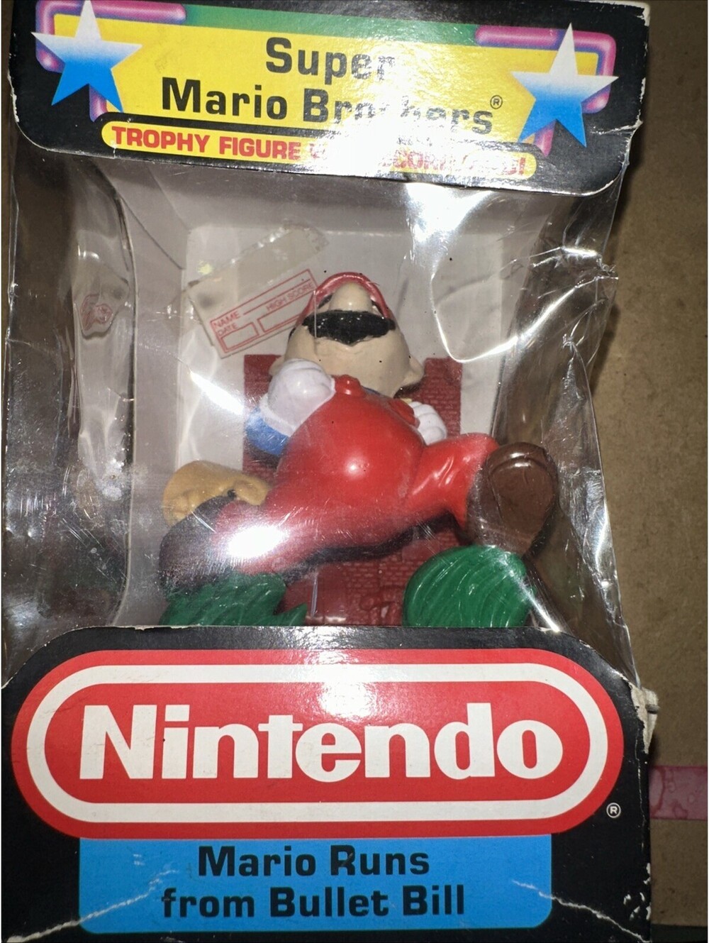 1988 Super Mario Bros Trophy Mario Runs From Bullet Bill Hasbro Vintage Sealed